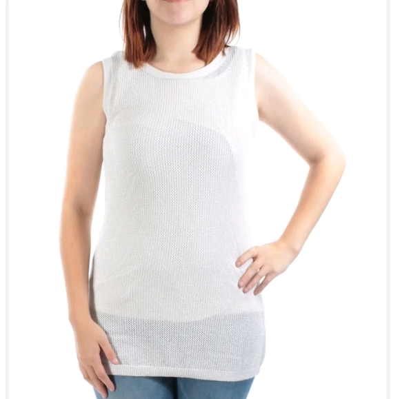 ❤️ NWT! CALVIN KLEIN SLEEVELESS SPARKLY SWEATER TOP W/  TANK TOP UNDERLAY - Picture 1 of 12